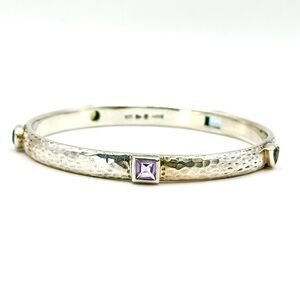 Silpada Retired B1698 Sterling Silver Multi Gemstone & Hammered Bangle Bracelet